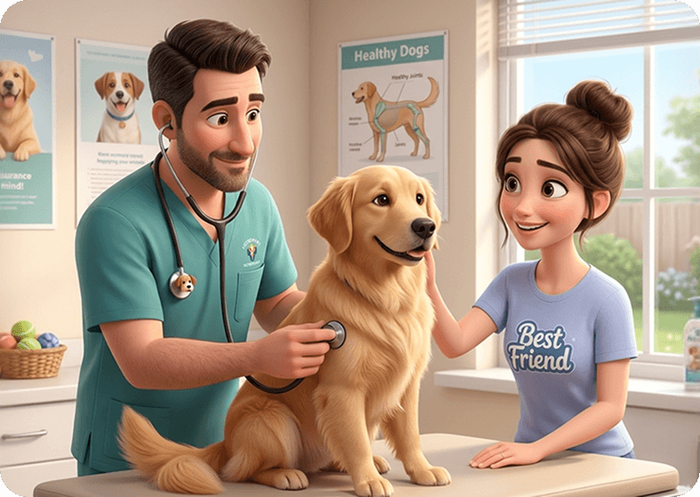 mujer y veterinario en consulta de una mascota